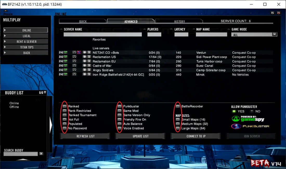 The ADVANCED tab with all filters unticked