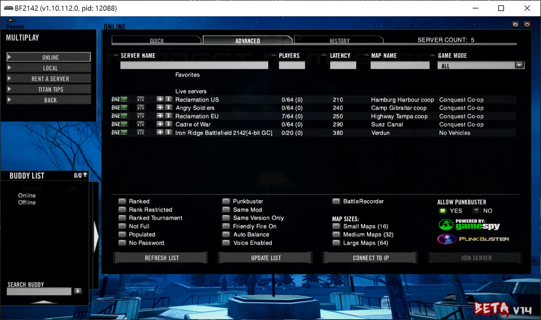 Reclamation servers in the BF2142 server browser